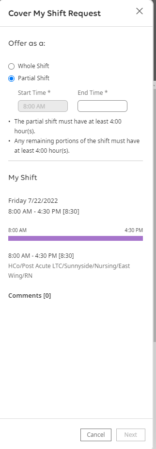 Workforce Dimensions new partial shift request feature